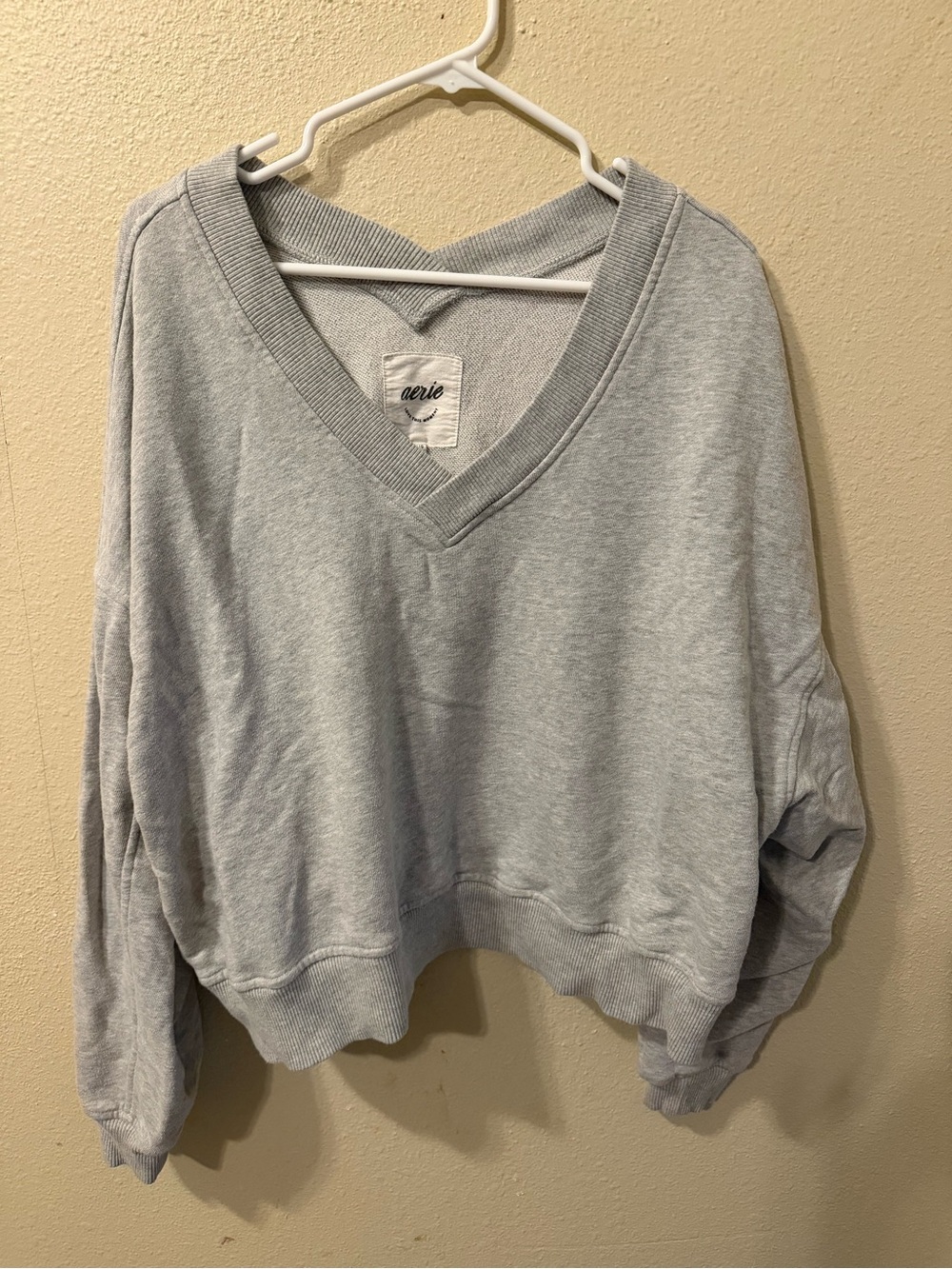 aerie Light Gray V-Neck Sweatshirt